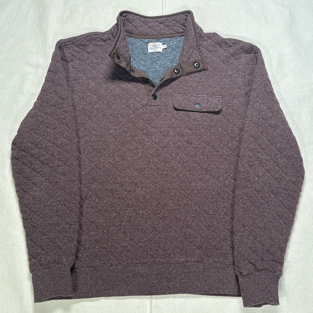 Faherty Epic Fleece Pullover Quilted 1/4 Snap Henley Sweater Size M  Burgundy